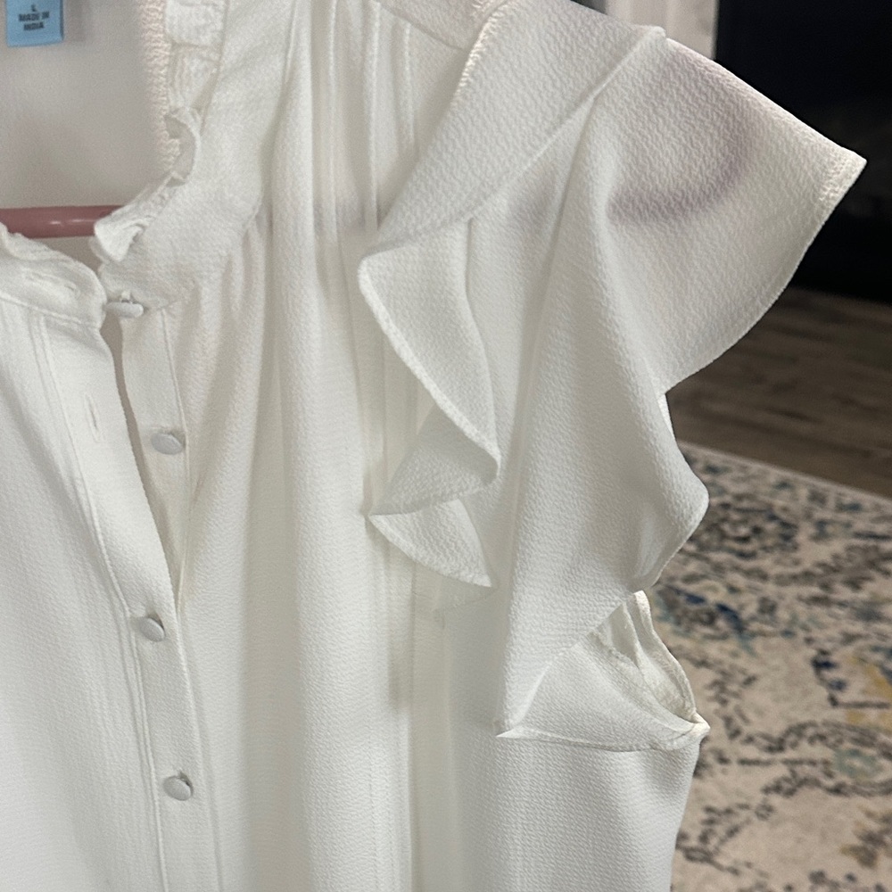 Cece White Ruffle Button-Down Blouse - image 2